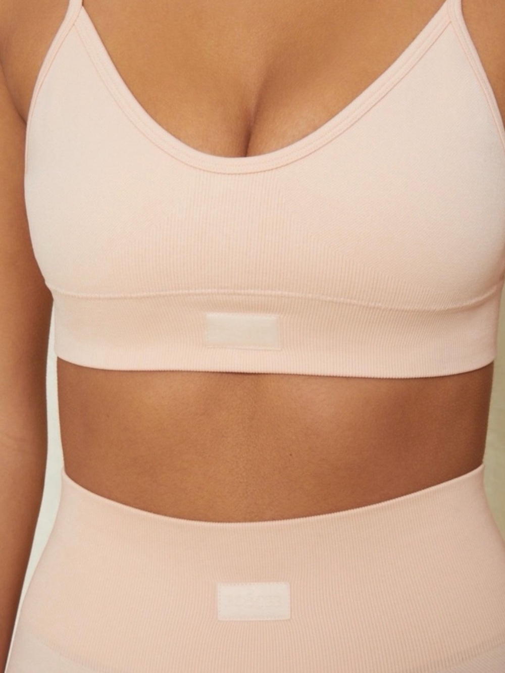 Bo+Tee Ribbed Seamless Sports Bra and Shorts in Light Blush